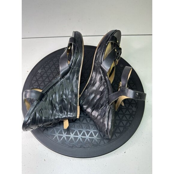 Michael Kors Sandals Black Leather Wedge Sz 8.5 - Picture 4 of 8